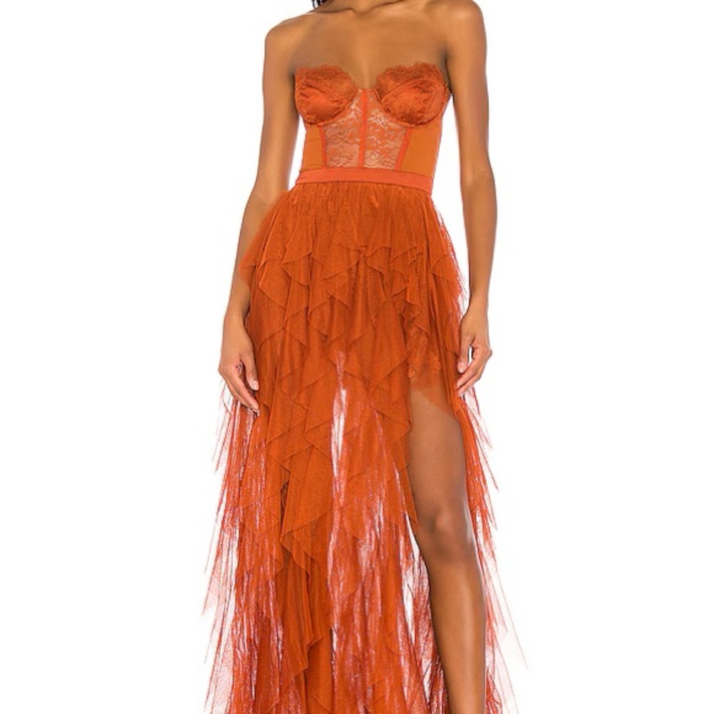 For Love And Lemons Orange Strapless Dress